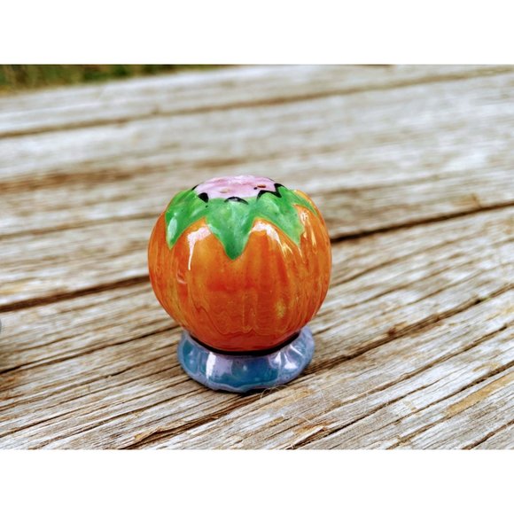 Vintage Salt Cellar  with pepper shaker Tray Pumpkin Lusterware - Picture 6 of 10